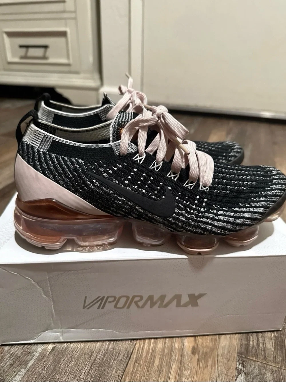 Nike Women’s VaporMax Flyknit Sneakers — Black and Light Pink
